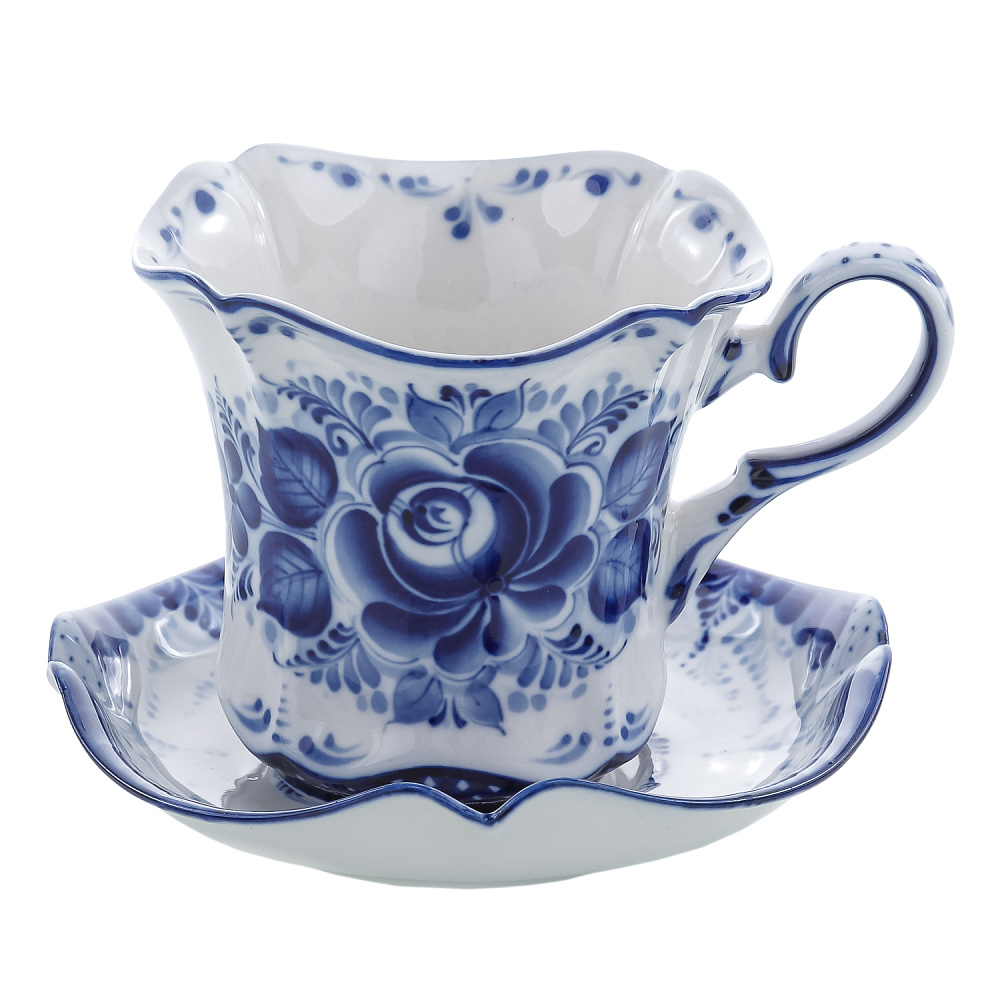 Чайная пара 300 мл «Колокольчик». Гжель - интернет магазин Русь Велика я фото 1