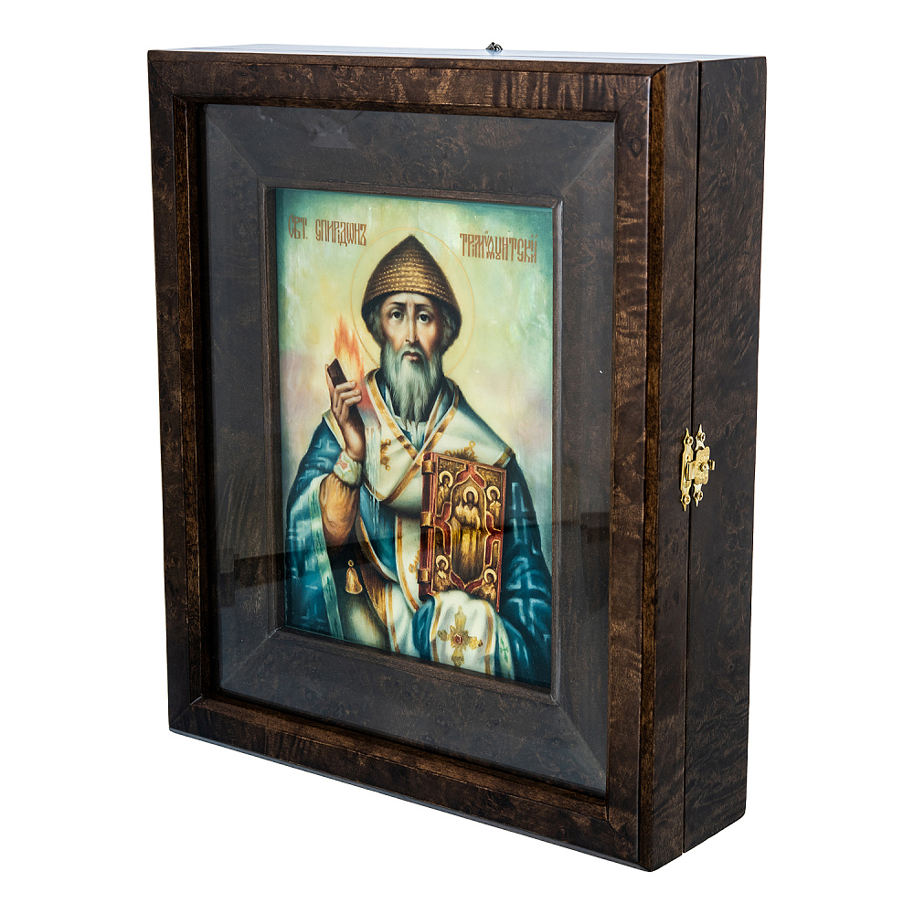 Икона с перламутром «Спиридон Тримифутский» в киоте 29х24 см - интернет магазин Русь Велика я фото 1
