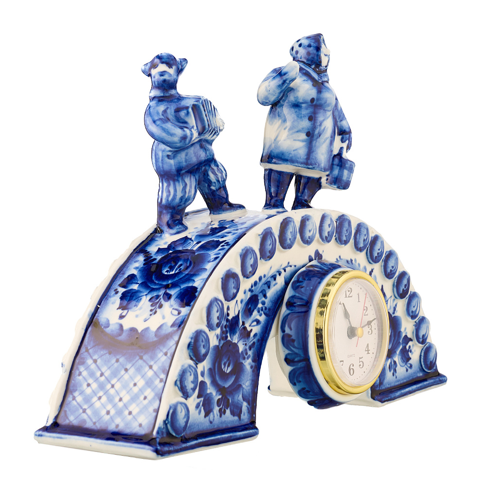 Часы настольные «На мосту». Гжель - интернет магазин Русь Велика я фото 1