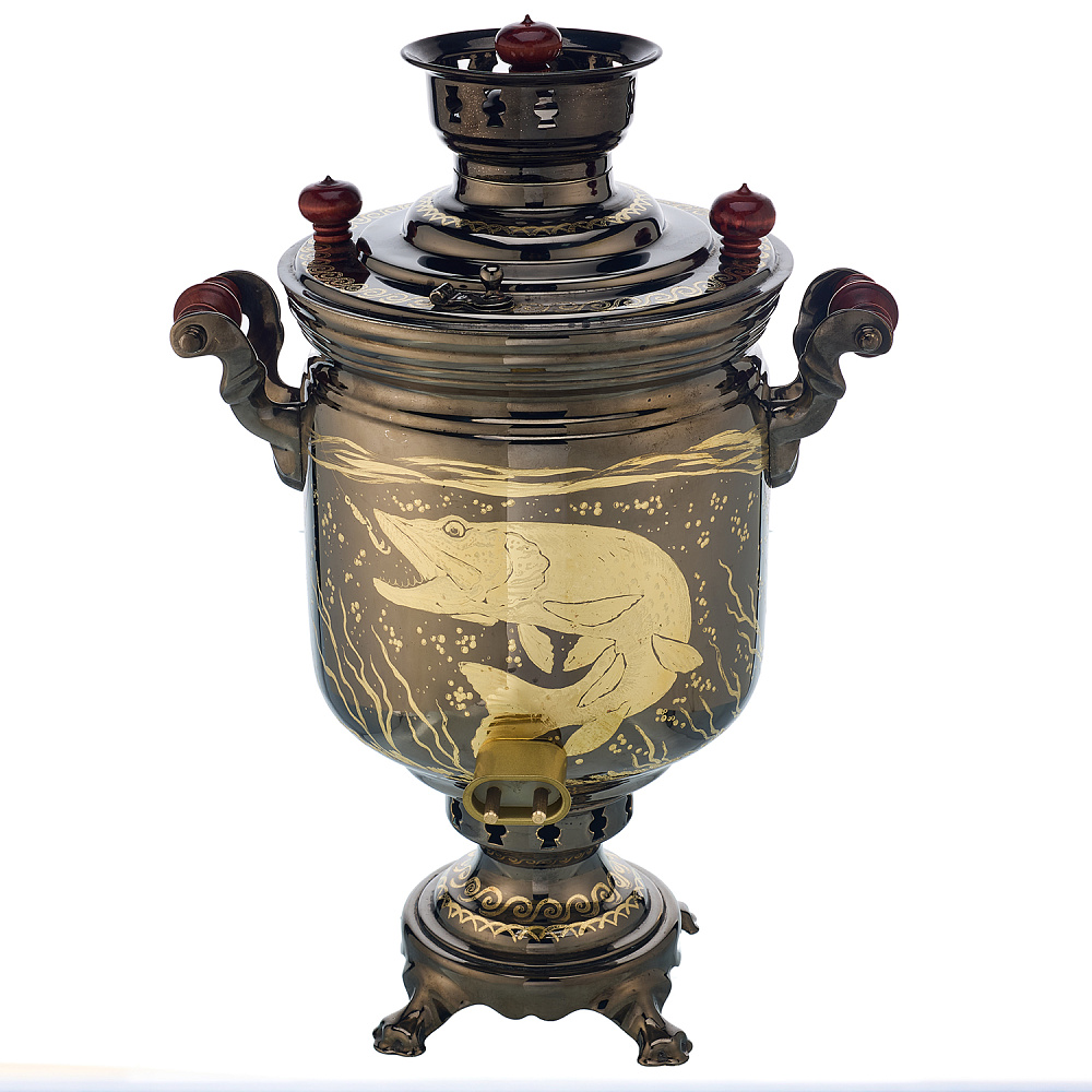 Самовар комбинированный 5 л с гравировкой «Рыбалка» - интернет магазин Русь Велика я фото 3