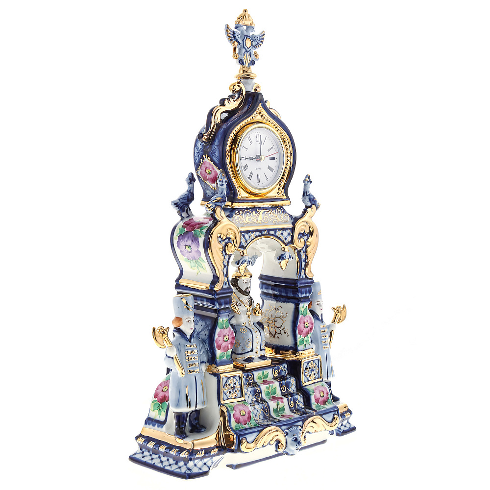 Часы настольные «Царский трон». Гжель в цвете и золоте - интернет магазин Русь Велика я фото 9