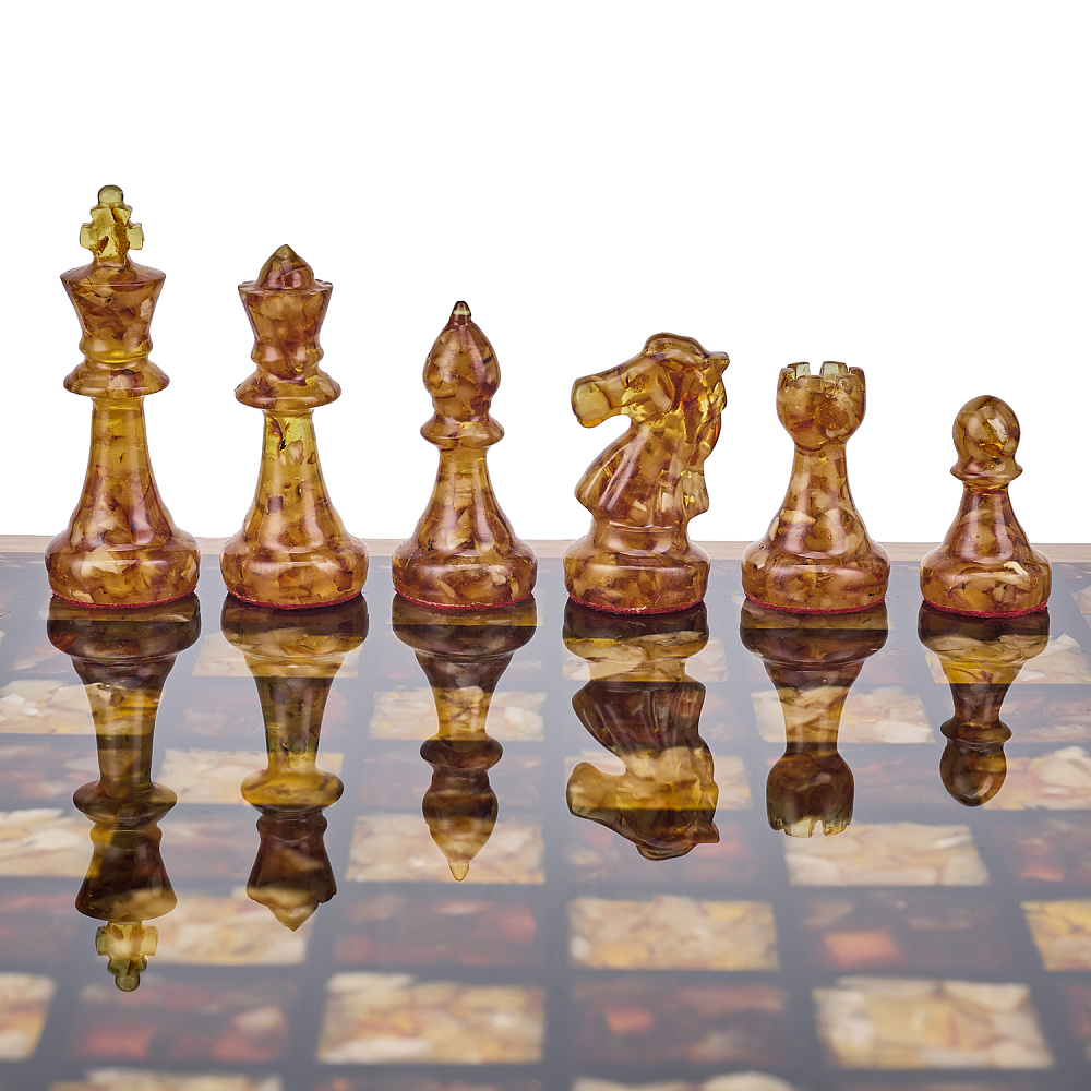 Шахматы с инкрустацией и фигурами из янтаря 28х28 см - интернет магазин Русь Велика я фото 2