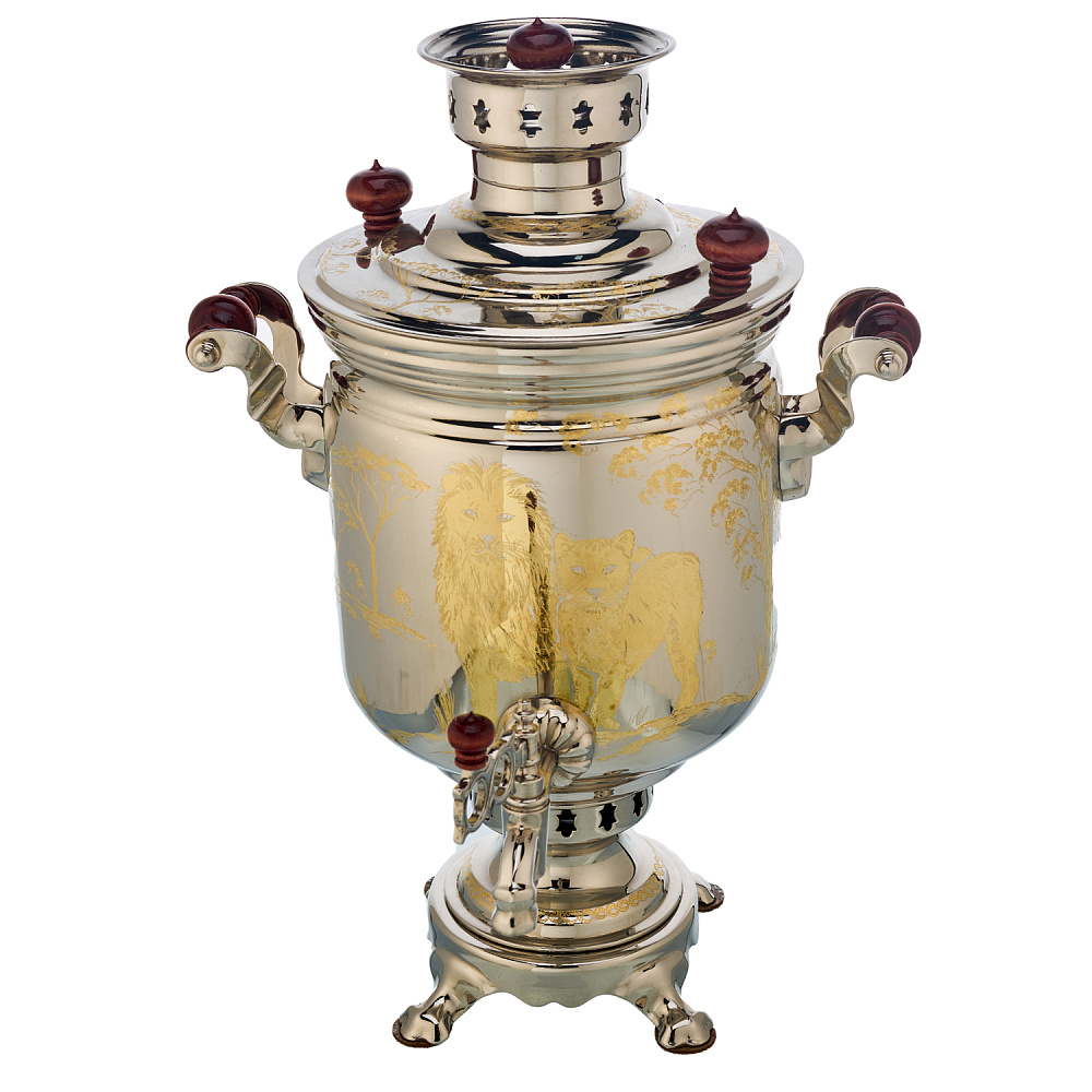 Самовар комбинированный 5 л с гравировкой «Львы» - интернет магазин Русь Велика я фото 3