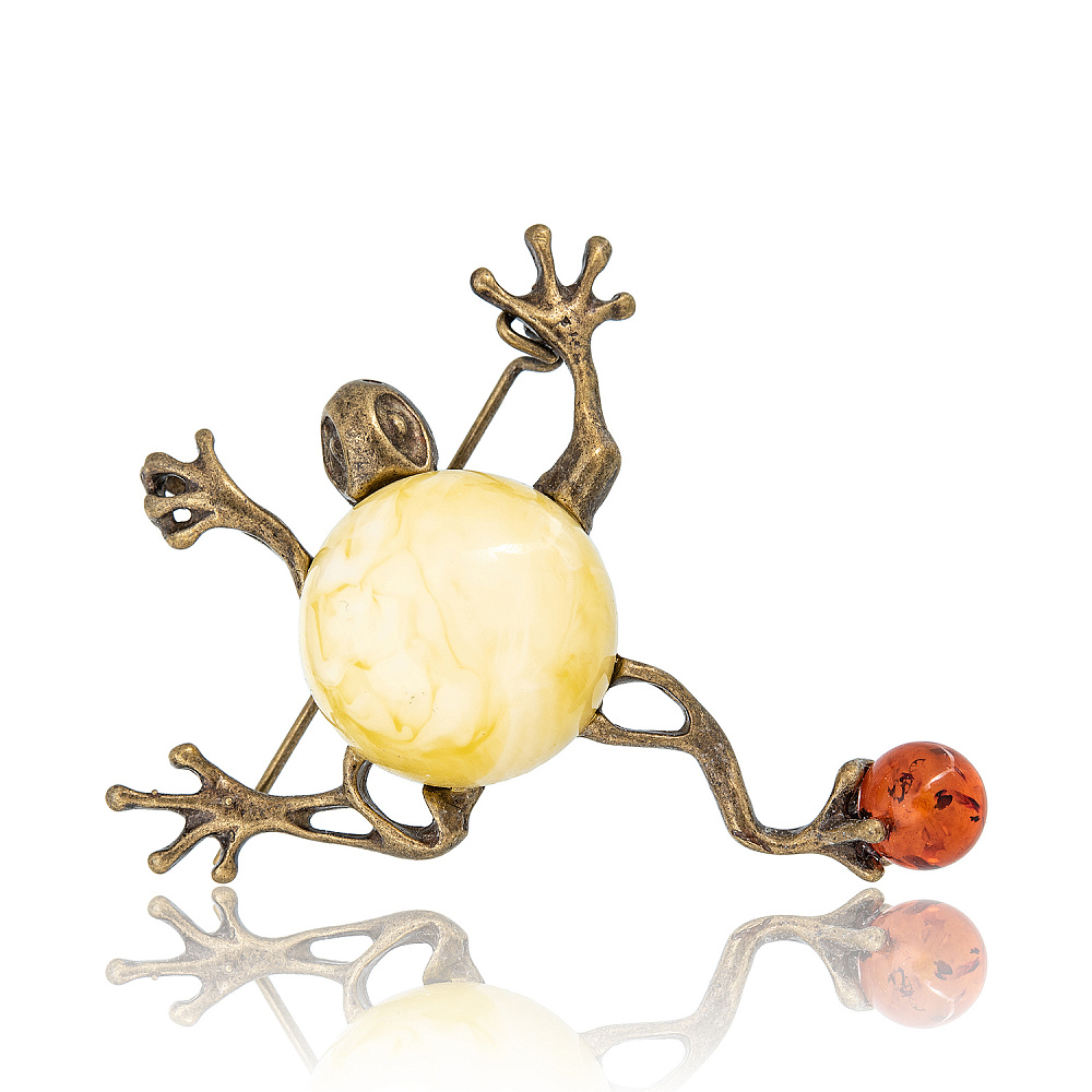 Брошь с янтарной вставкой «Лягушка Пузатик» - интернет магазин Русь Велика я 