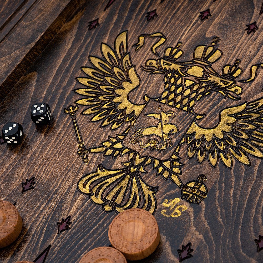 Нарды деревянные резные со столиком «Герб РФ» 60х30 см - интернет магазин Русь Велика я фото 4