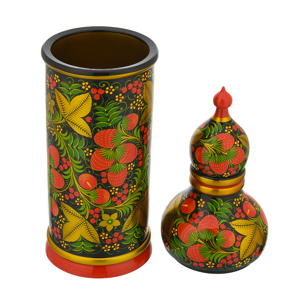 Штоф для винной бутылки «Клубника». Хохлома - интернет магазин Русь Велика я фото 1