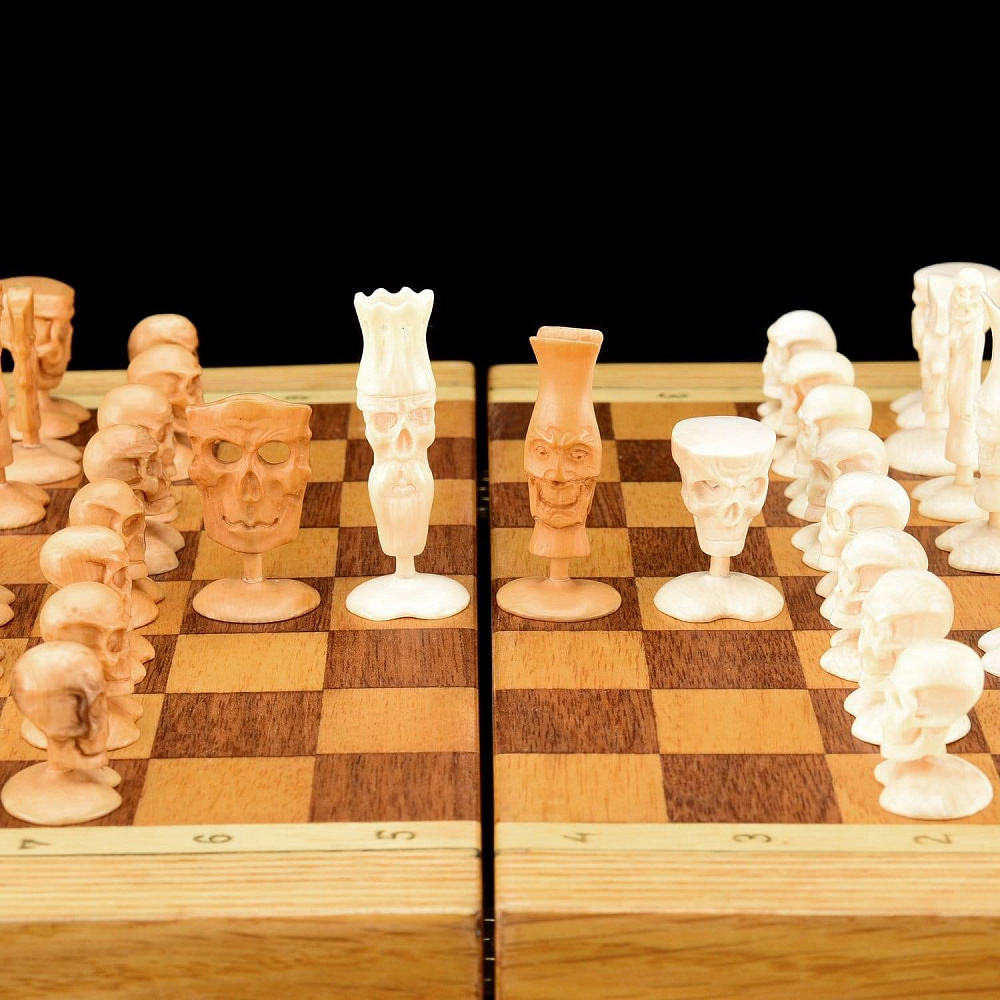 Шахматы деревянные «Жизнь после смерти» с фигурами из бивня мамонта 20,5х20,5 см - интернет магазин Русь Велика я фото 3