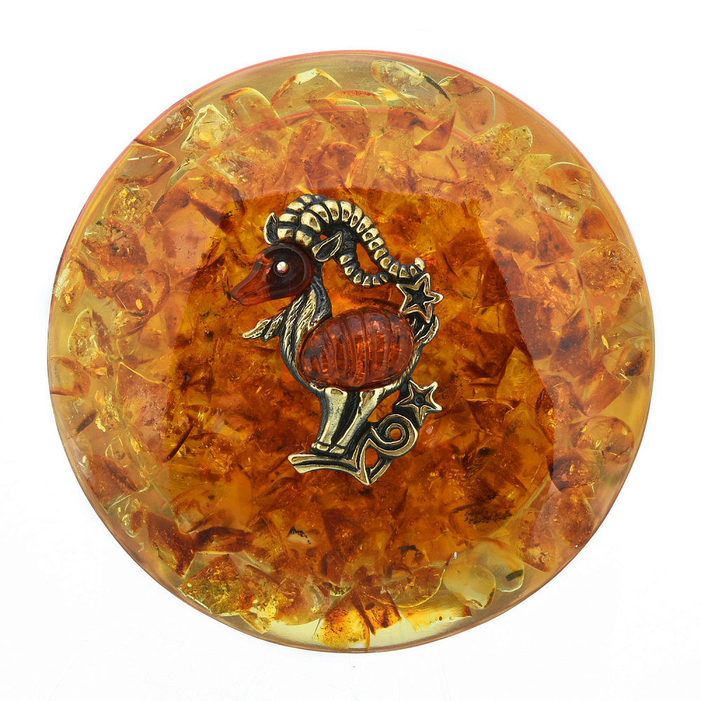 Круглая шкатулка из янтаря «Знак зодиака Козерог» - интернет магазин Русь Велика я фото 2