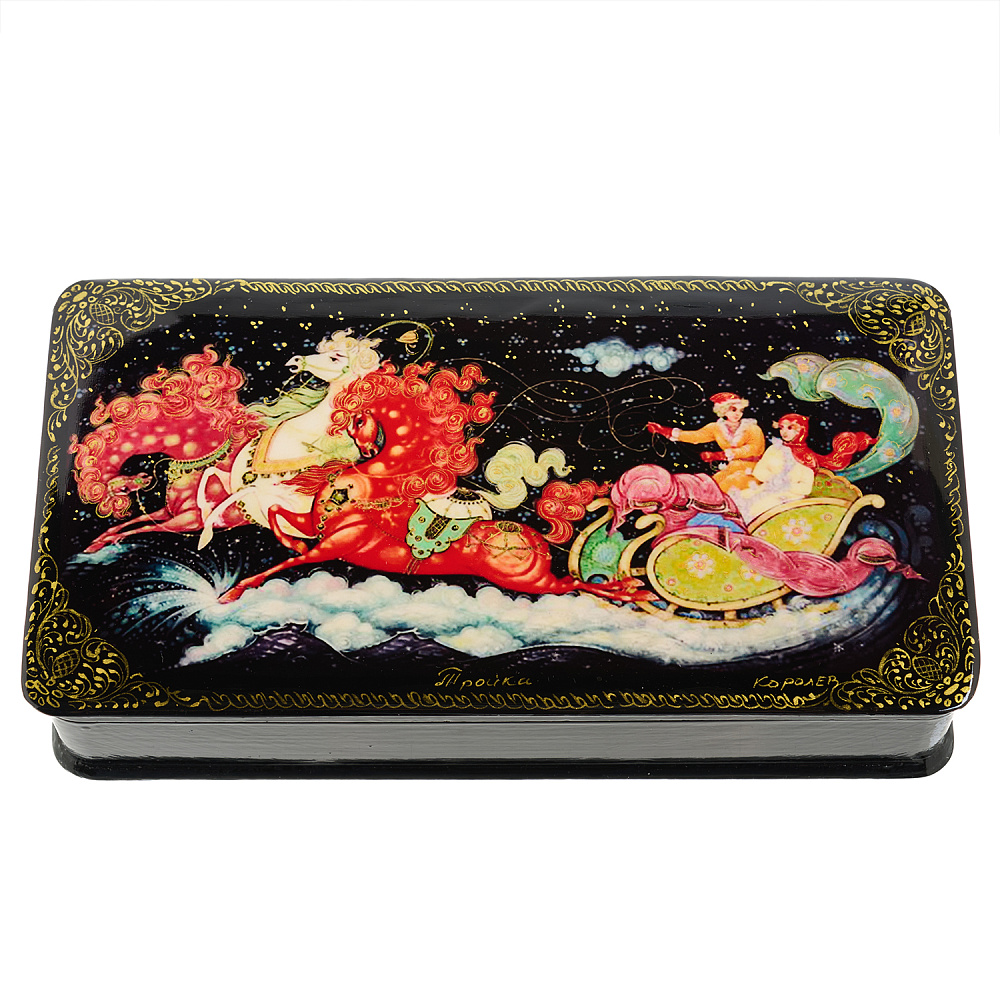 Шкатулка с художественной росписью «Зимняя тройка» - интернет магазин Русь Велика я 