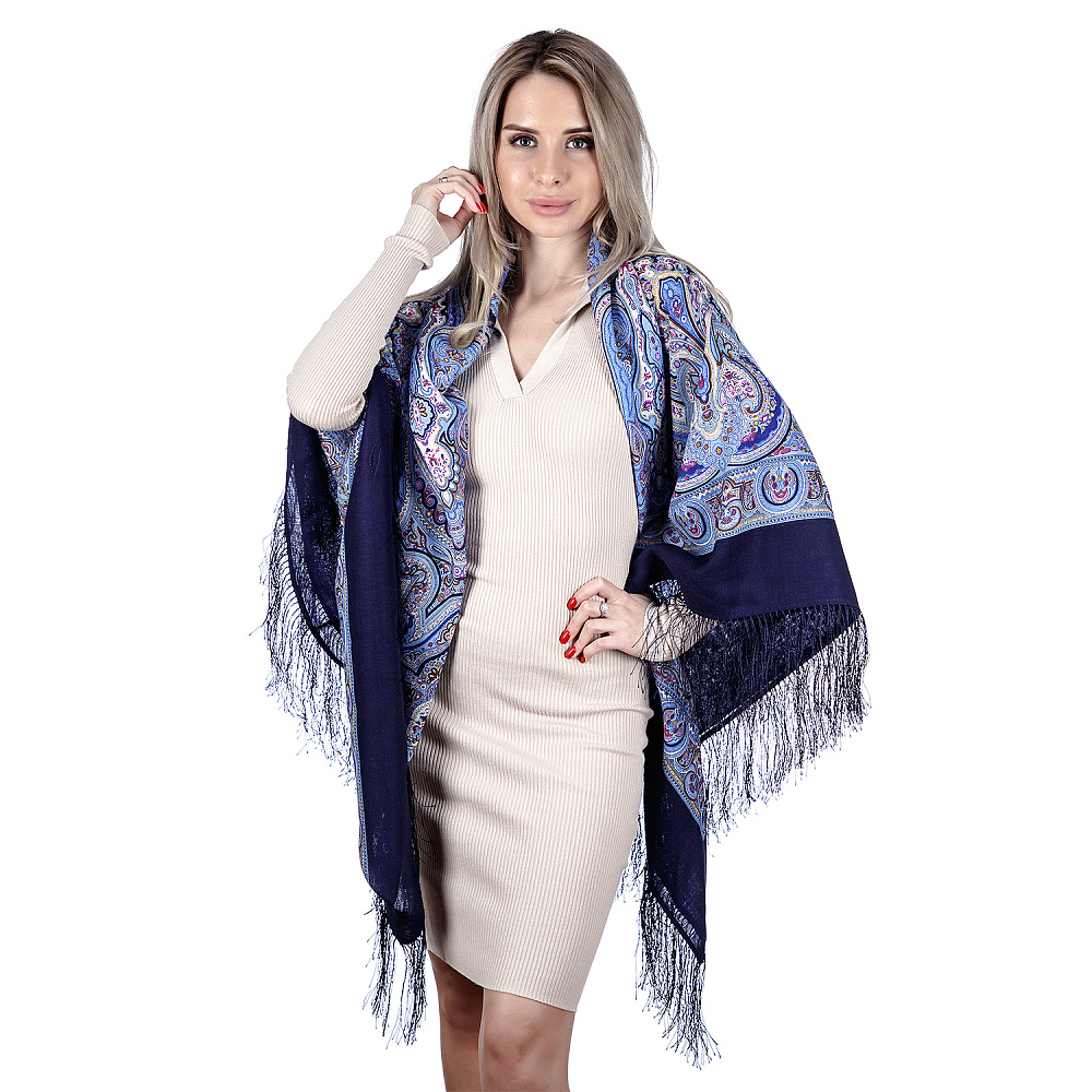 Платок ПавлоПосадский шерстяной «Испанский» 146х146 см - интернет магазин Русь Велика я фото 4