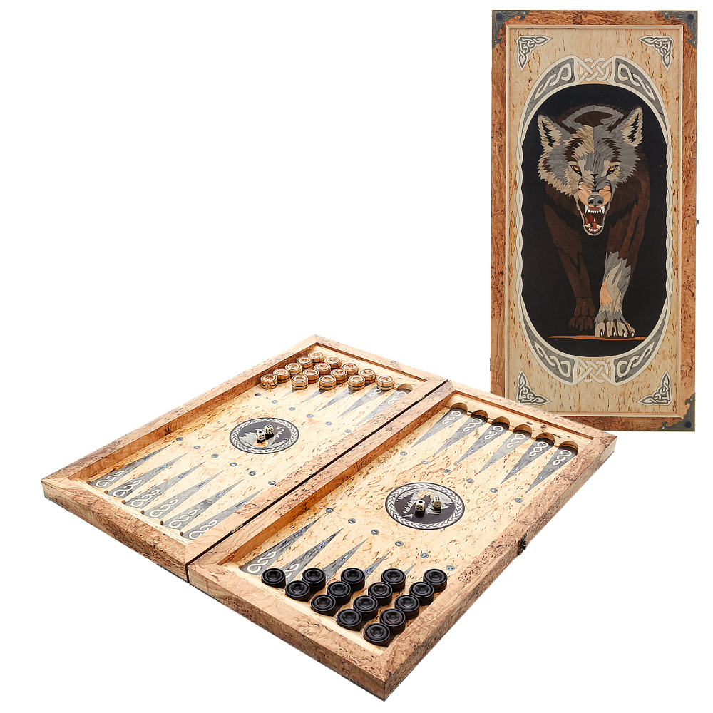 Нарды деревянные из карельской березы «Волк» - интернет магазин Русь Велика я 