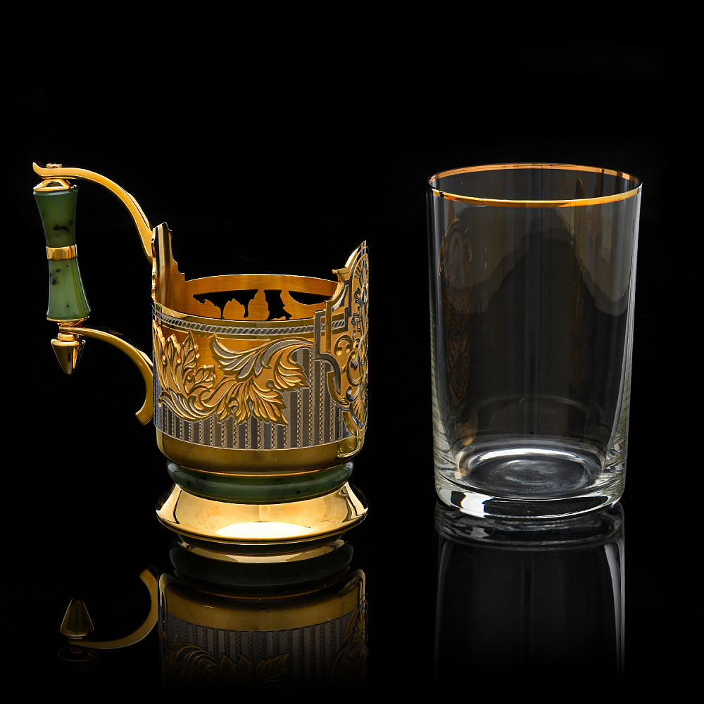 Подстаканник с золочением и нефритом «Орнамент». Златоуст - интернет магазин Русь Велика я фото 3