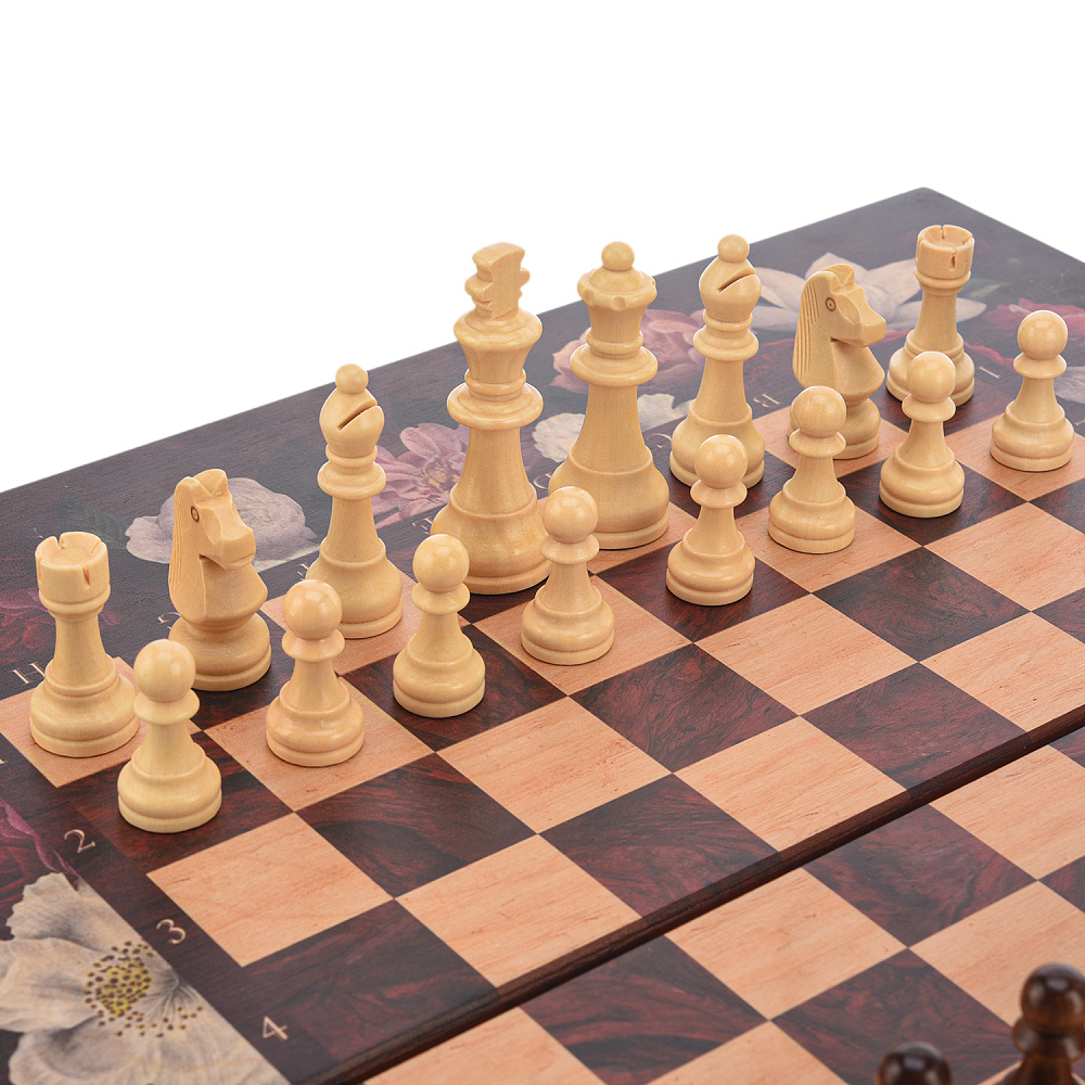 Шахматы-нарды-шашки деревянные «Цветы» 50х50 см - интернет магазин Русь Велика я фото 2