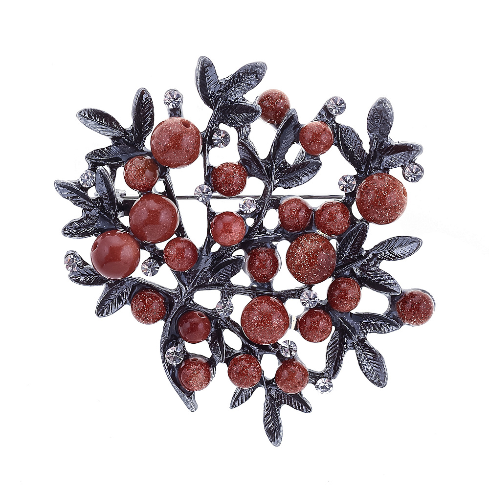 Брошь с авантюрином и стразами - интернет магазин Русь Велика я 