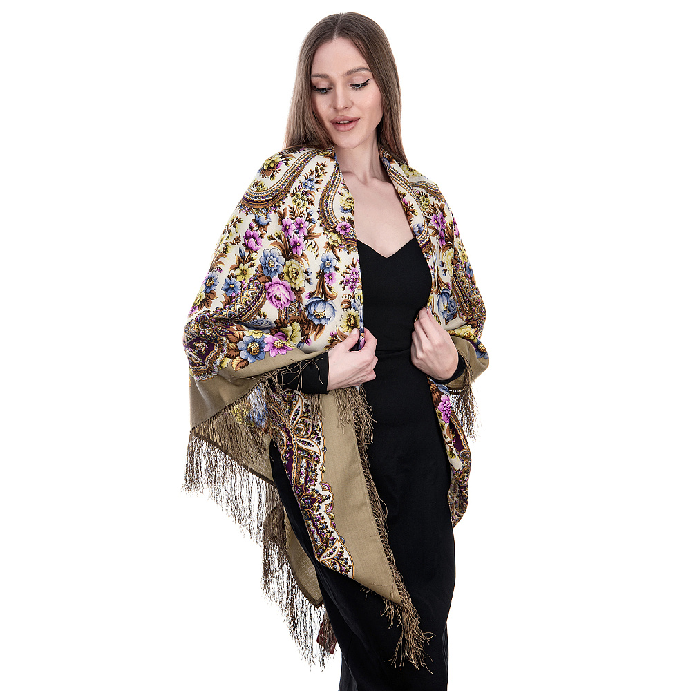 Платок ПавлоПосадский шерстяной «Дни любви и цветов» 146х146 см - интернет магазин Русь Велика я фото 3