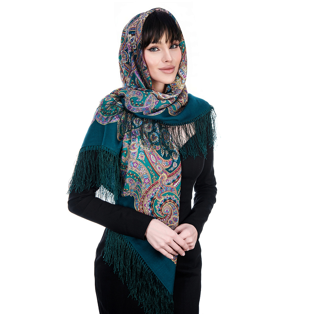 Платок ПавлоПосадский шерстяной «Праздничный город» 125х125 см - интернет магазин Русь Велика я фото 2