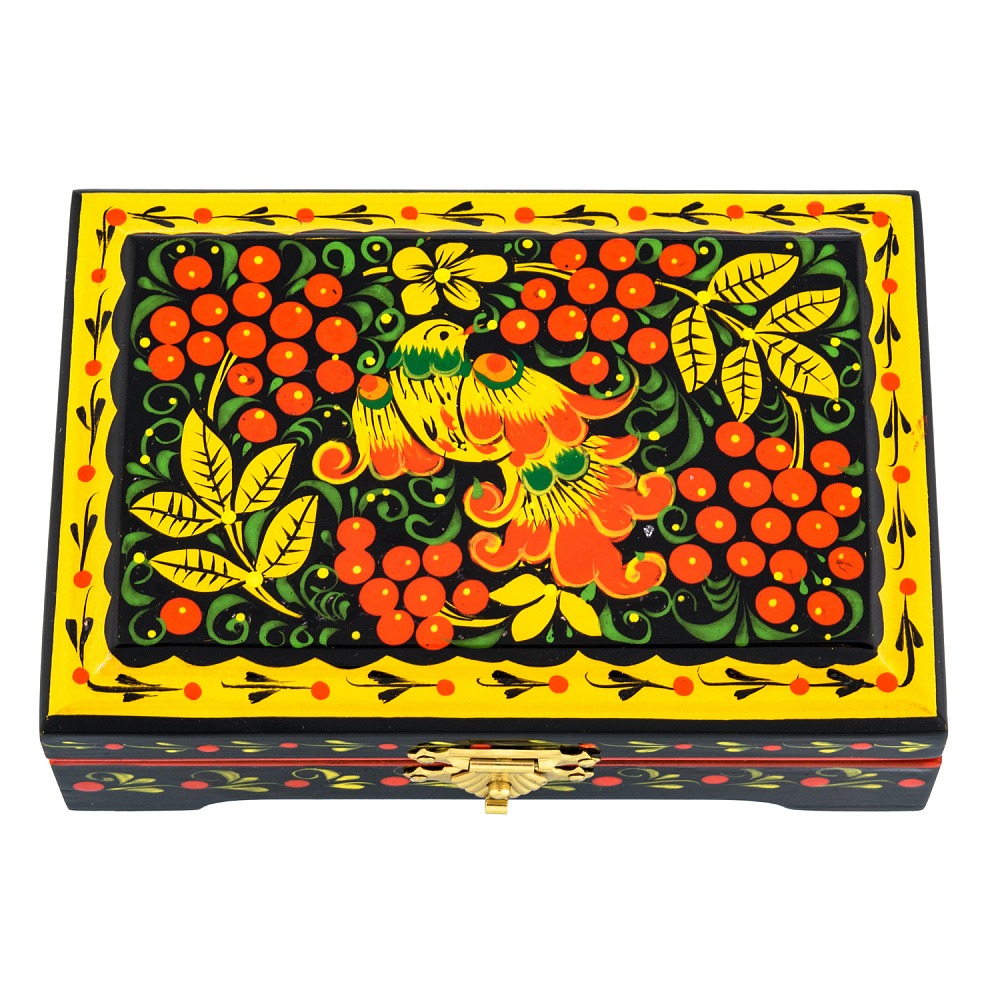 Шкатулка «Птица и рябина». Хохлома - интернет магазин Русь Велика я 