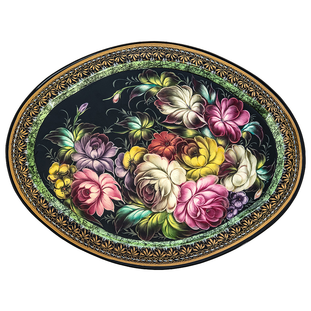 Поднос с авторской росписью «Цветы» 46х36 см - интернет магазин Русь Велика я 
