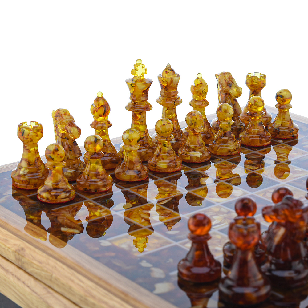 Шахматы с инкрустацией и фигурами из янтаря 28х28 см - интернет магазин Русь Велика я фото 5