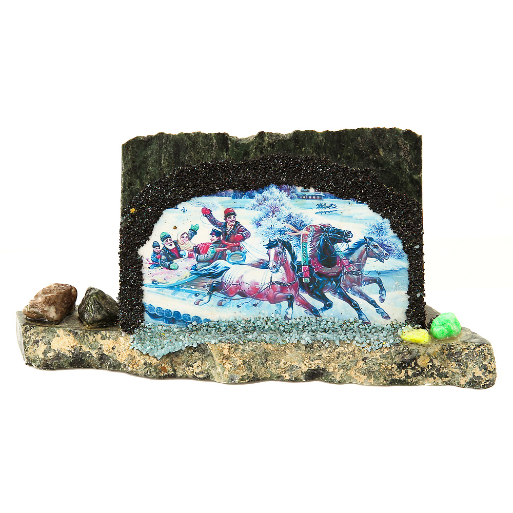 Панно на камне «Русская тройка» 18 х 8 см - интернет магазин Русь Велика я 