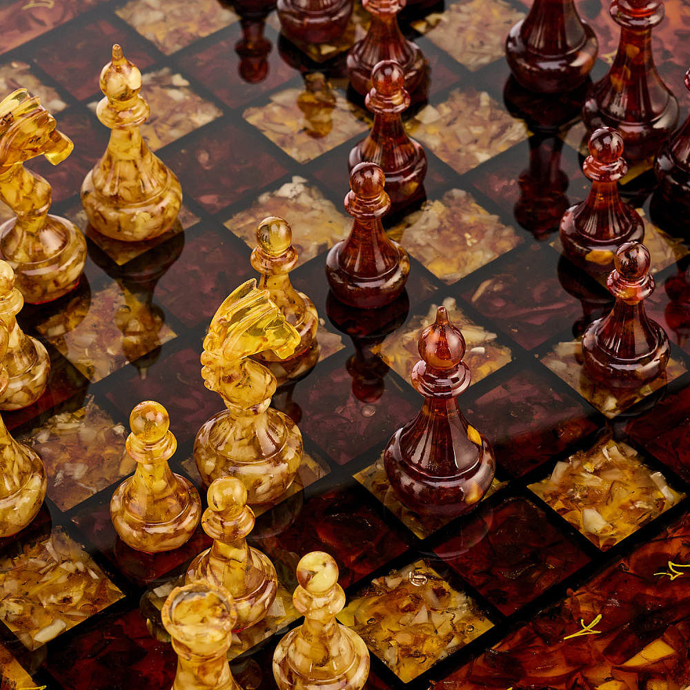 Шахматы с инкрустацией и фигурами из янтаря 37х37 см - интернет магазин Русь Велика я фото 8