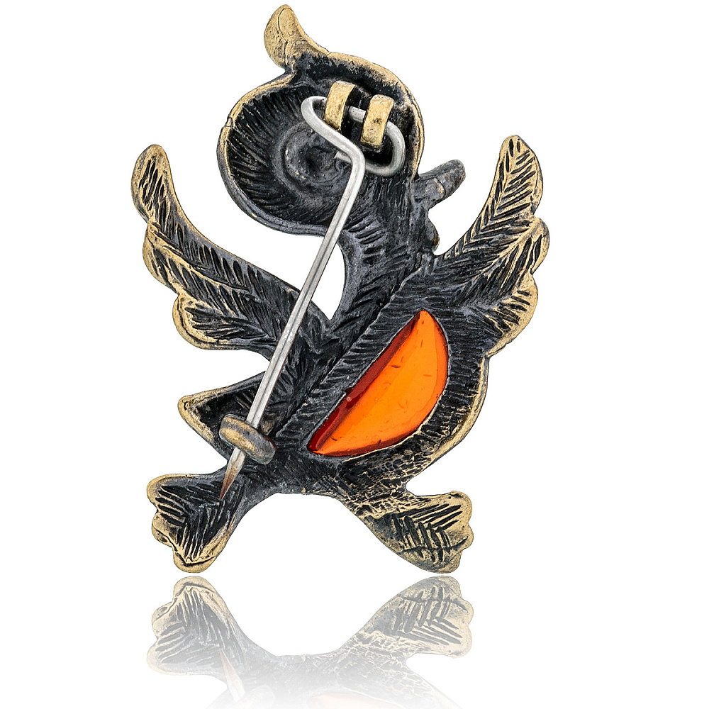 Брошь с янтарем «Птенчик» (коньячный) - интернет магазин Русь Велика я фото 1