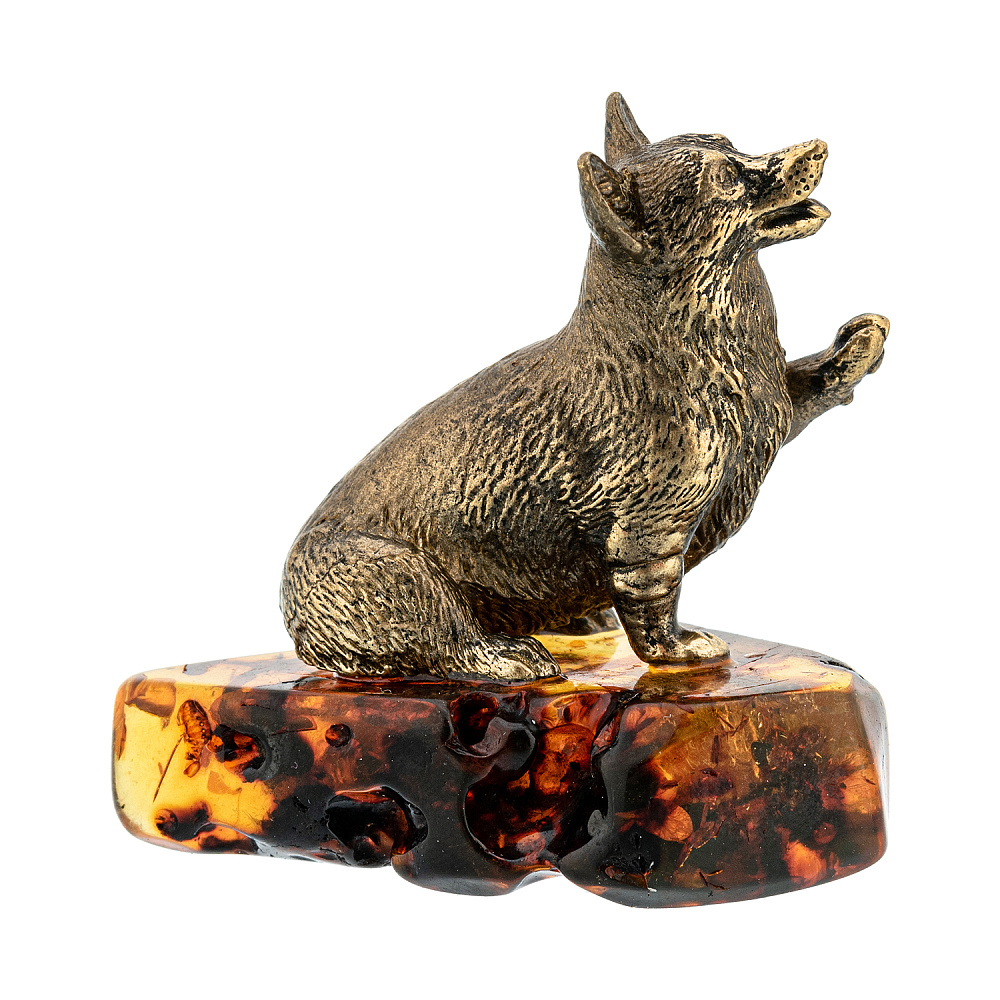 Статуэтка с янтарем «Собака корги» - интернет магазин Русь Велика я 