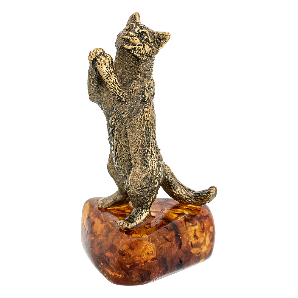Статуэтка с янтарем «Кот попрошайка» - интернет магазин Русь Велика я 