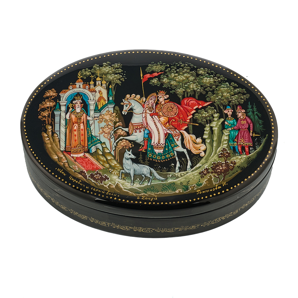 Шкатулка с художественной росписью «Иван-царевич и серый волк» - интернет магазин Русь Велика я 