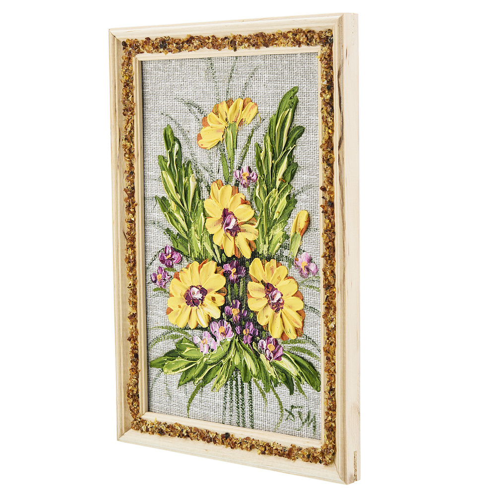 Панно в янтарной раме «Букет цветов» 27х18 см - интернет магазин Русь Велика я фото 1