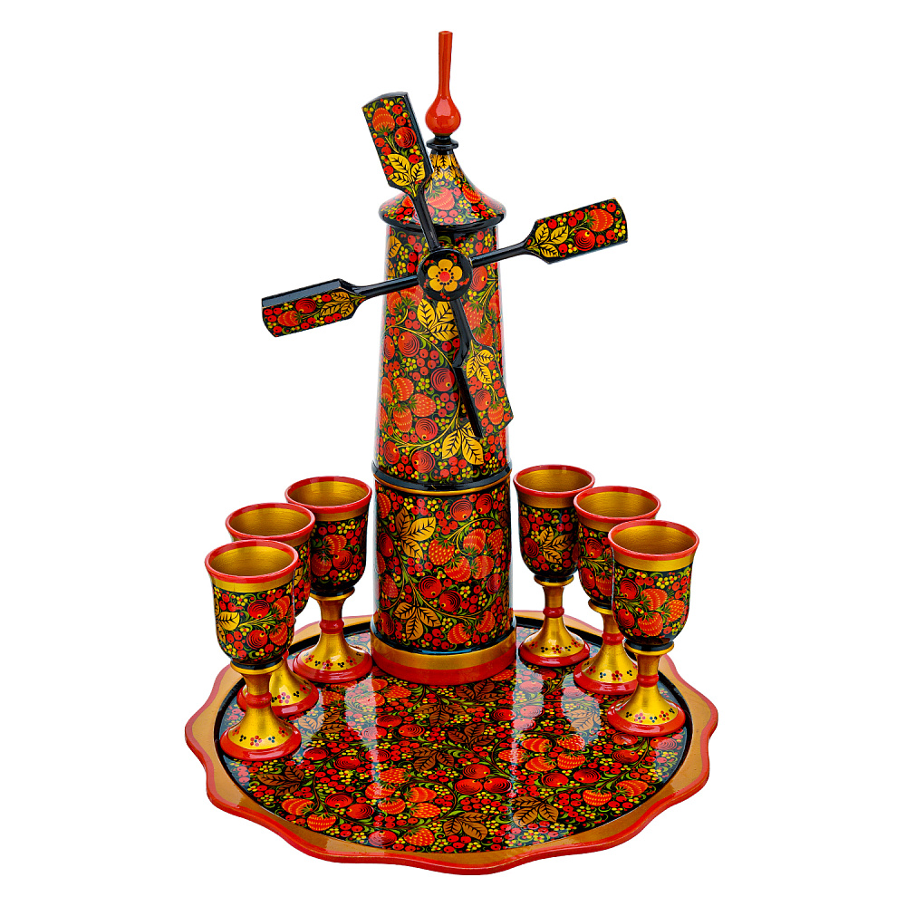 Питейный набор на 6 персон «Мельница». Хохлома - интернет магазин Русь Велика я фото 1