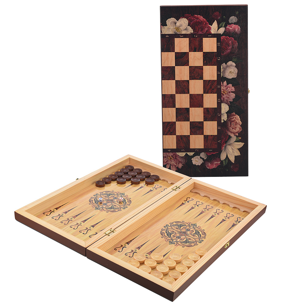 Шахматы-нарды-шашки деревянные «Цветы» 50х50 см - интернет магазин Русь Велика я фото 8