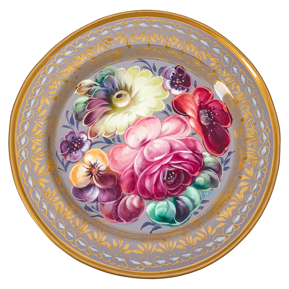 Поднос с авторской росписью «Цветы» 17х17 см - интернет магазин Русь Велика я 