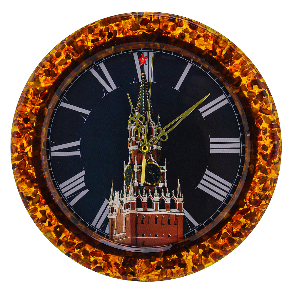 Часы настенные из янтаря «Кремль» - интернет магазин Русь Велика я 