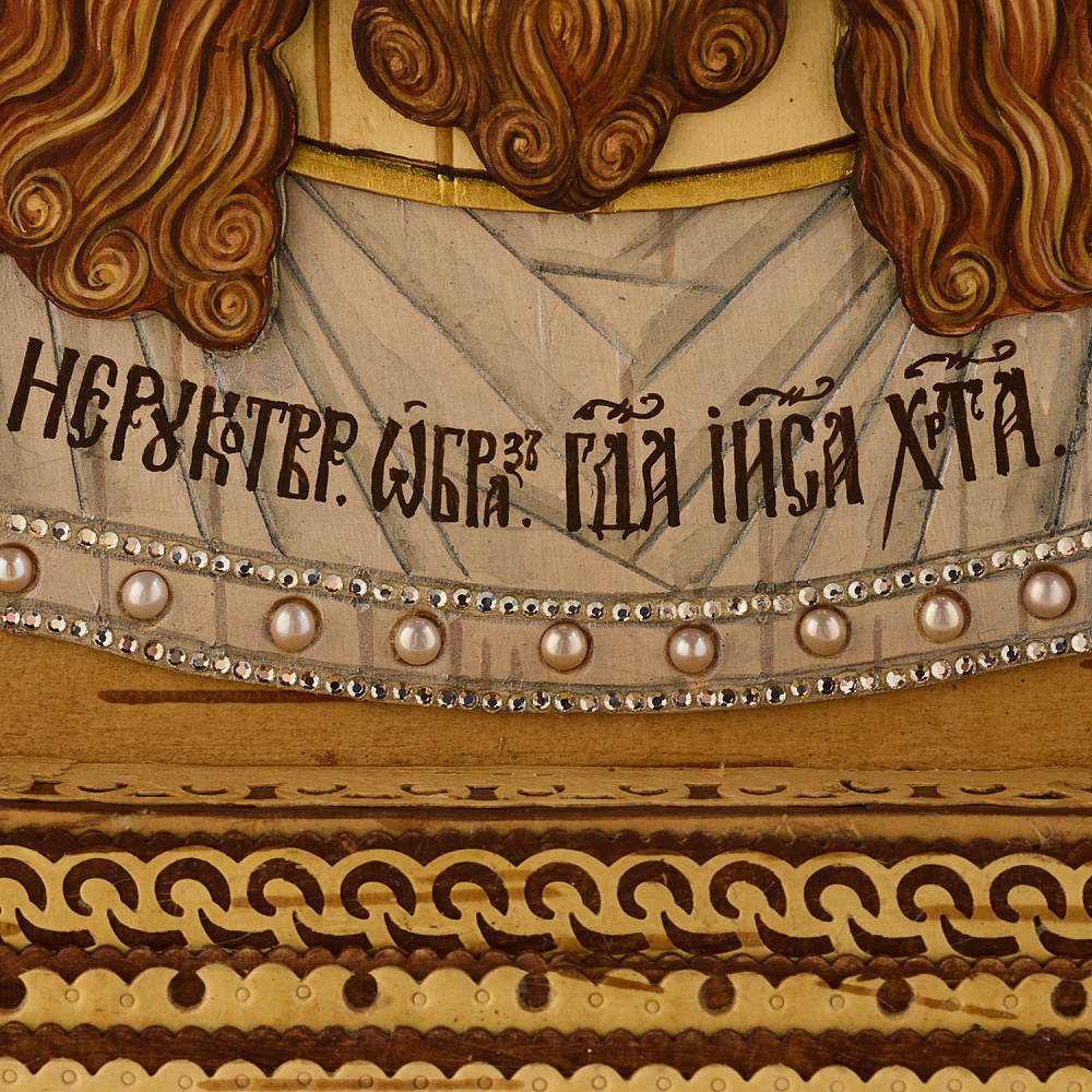 Икона из бересты «Спас Нерукотворный» 33х39 см - интернет магазин Русь Велика я фото 2