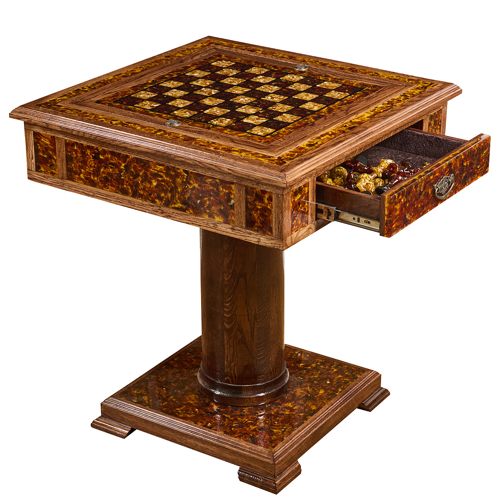 Янтарный стол с шахматами и нардами 62х62 см - интернет магазин Русь Велика я фото 18