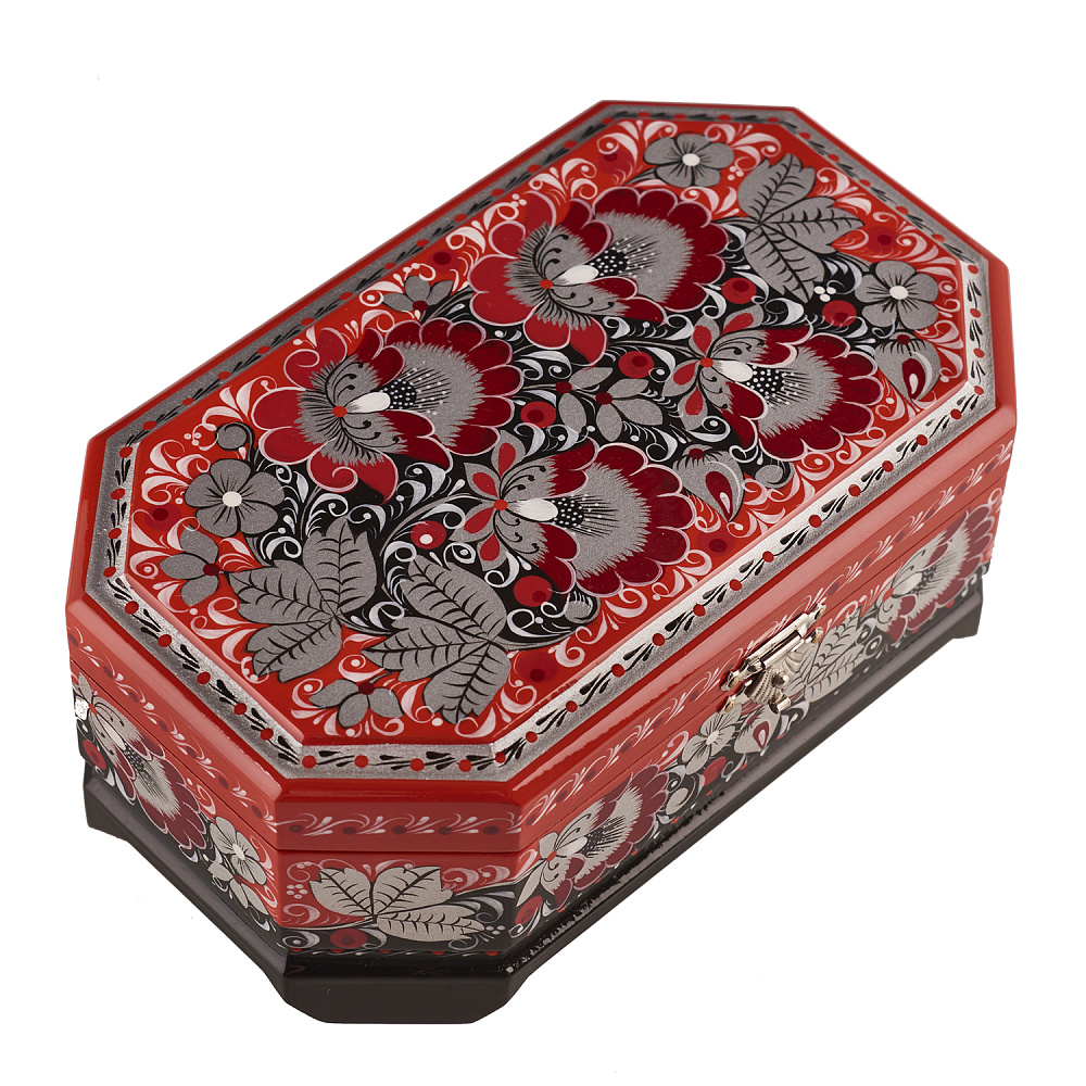 Шкатулка «Цветы серебристые». Хохлома - интернет магазин Русь Велика я фото 1