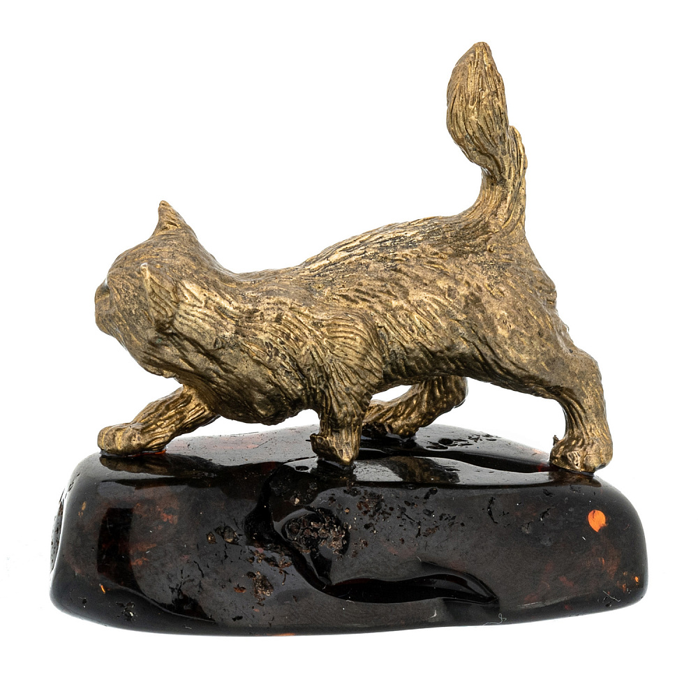 Статуэтка с янтарем «Кот охотник» - интернет магазин Русь Велика я фото 3