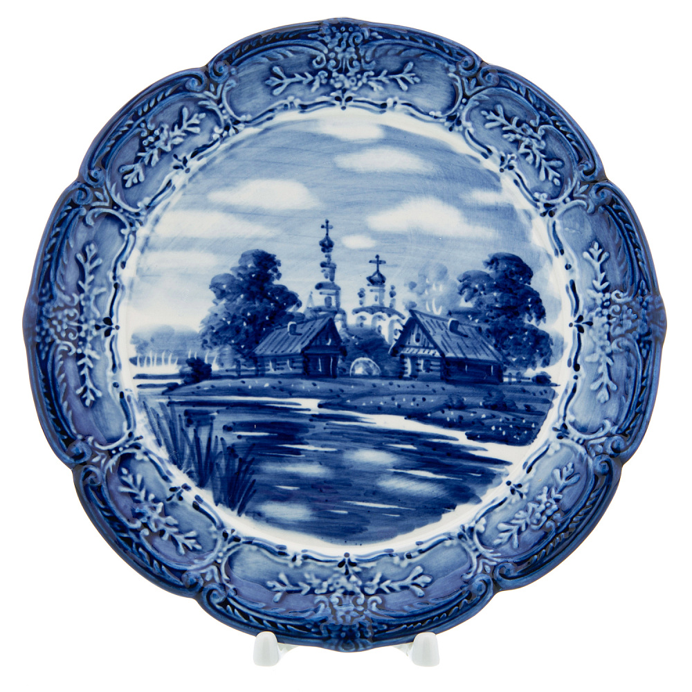 Тарелка декоративная «Пейзаж». Гжель - интернет магазин Русь Велика я 