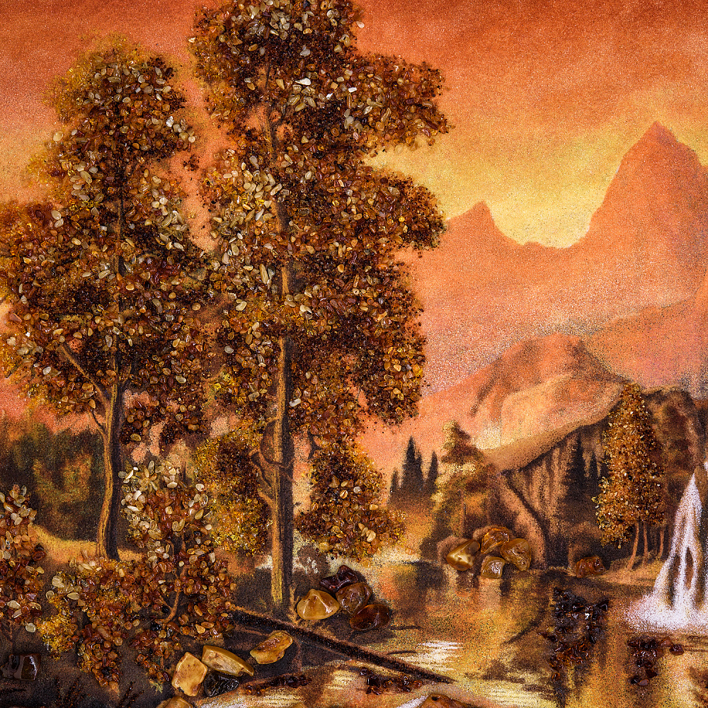 Картина янтарная «Водопад в горах» 60х80 см - интернет магазин Русь Велика я фото 1