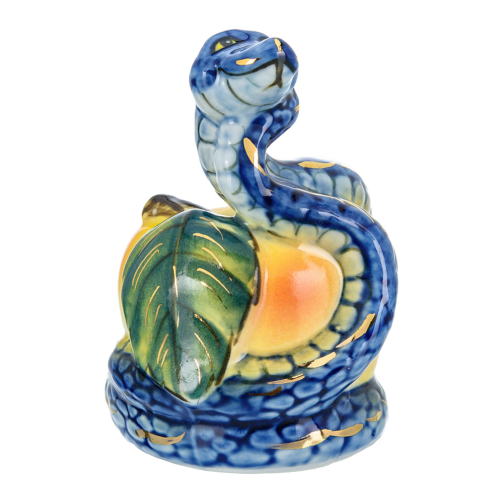 Змея Символ года 2025. Скульптура «Змей-искуситель» . Гжель в цвете и золоте - интернет магазин Русь Велика я фото 2