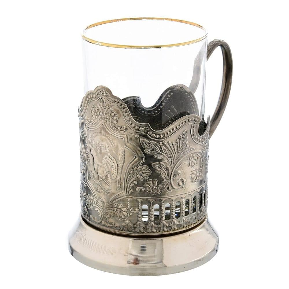 Подстаканник «Глухарь». Латунь. Никелированный - интернет магазин Русь Велика я фото 1