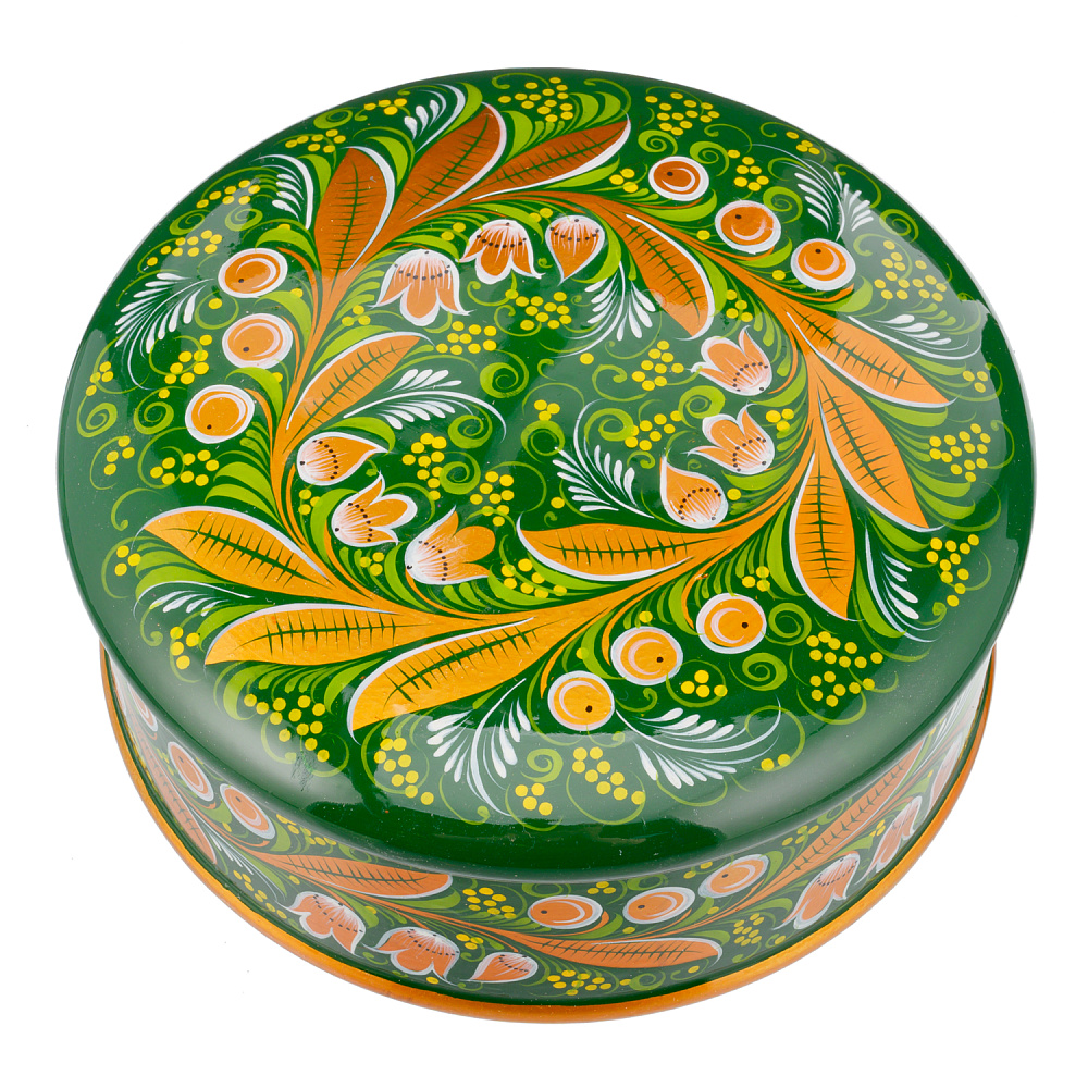 Деревянная круглая шкатулка с росписью «Ландыш». Хохлома - интернет магазин Русь Велика я 