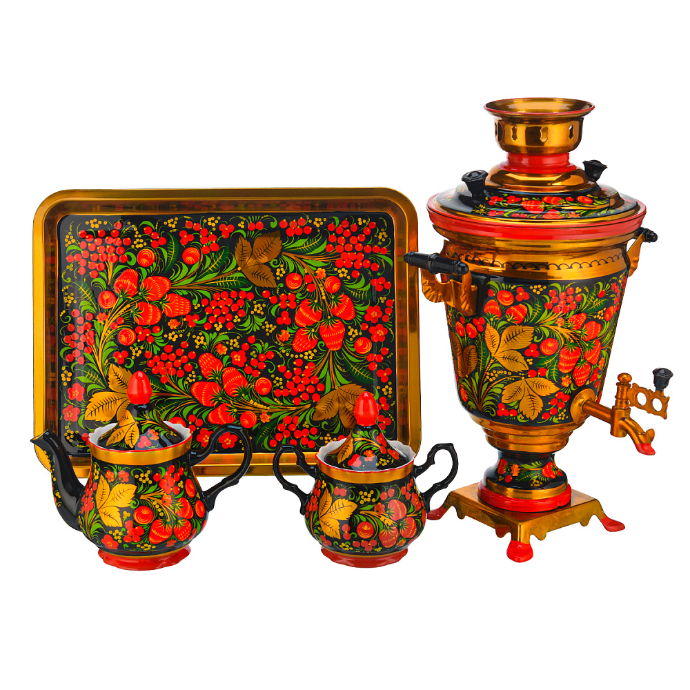 Самовар электрический 4 л с сервизом «Клубника». Хохлома - интернет магазин Русь Велика я фото 1