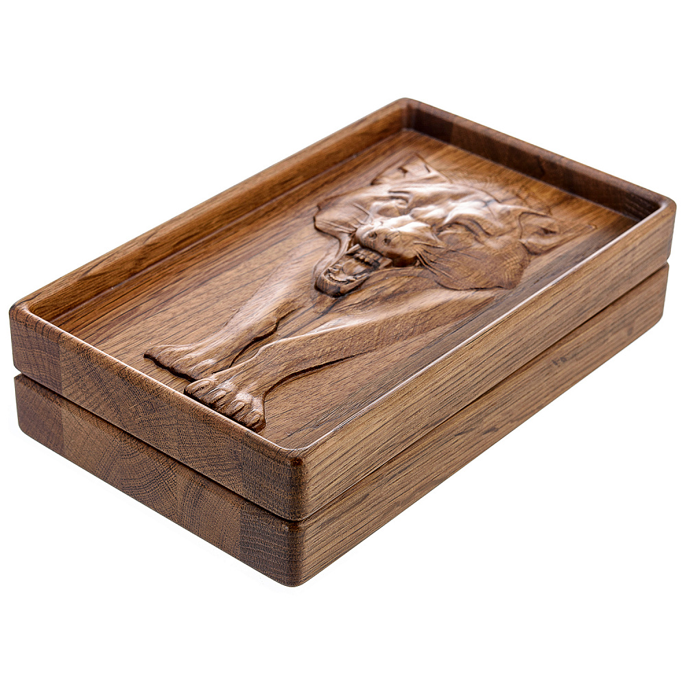 Домино в резной дубовой шкатулке «Волк» - интернет магазин Русь Велика я фото 3