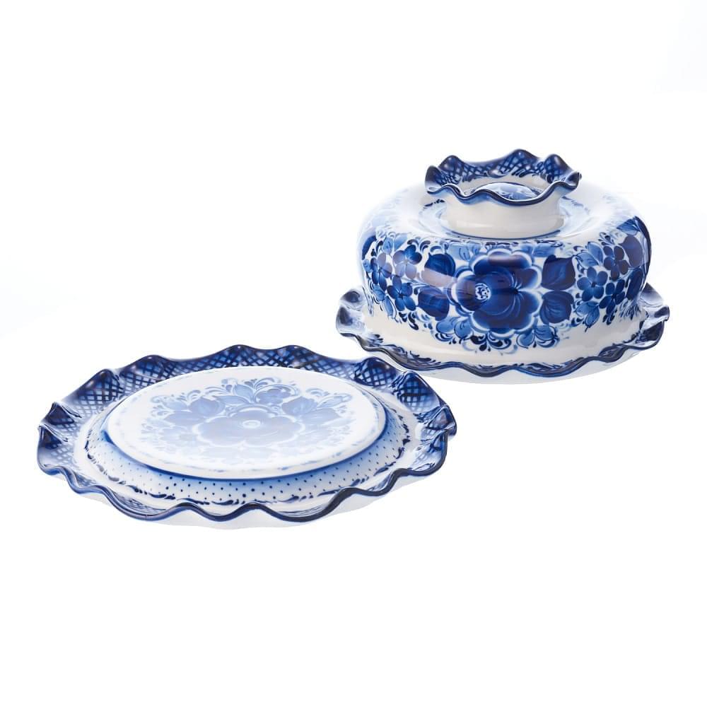 Фарфоровая масленка «Семейная» с росписью Гжель. 8х17 - интернет магазин Русь Велика я фото 1