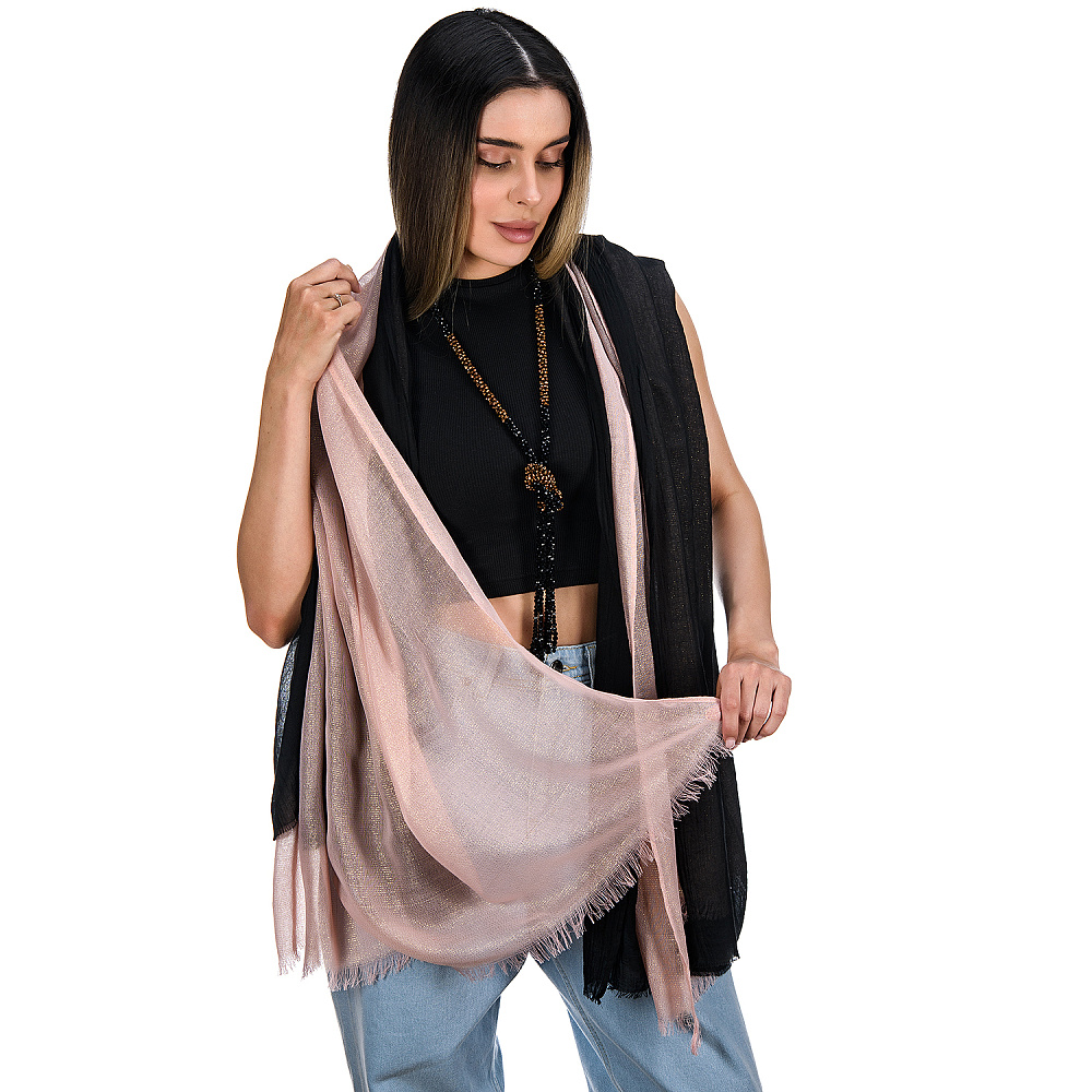 Набор парных палантинов с бусами-жгутом «Дуэт». Черно-розовый - интернет магазин Русь Велика я фото 1