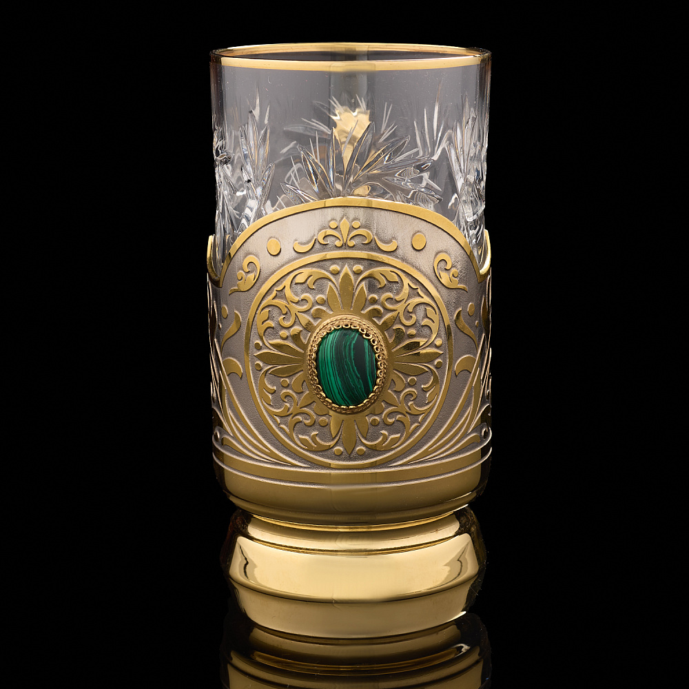Подстаканник с позолотой и малахитом. Златоуст - интернет магазин Русь Велика я фото 1