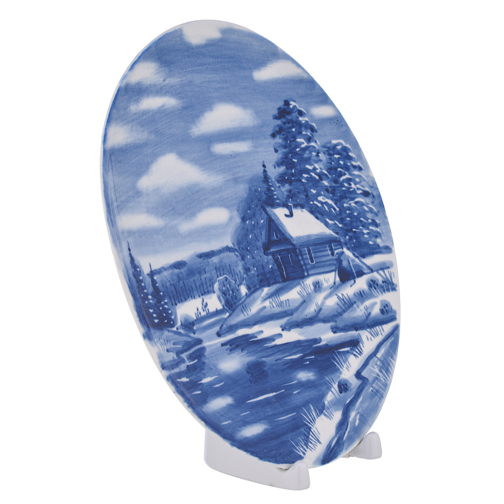 Тарелка декоративная «Деревенька». Гжель - интернет магазин Русь Велика я фото 2