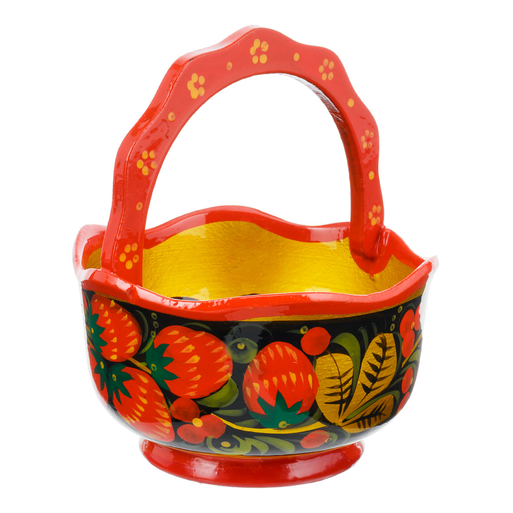 Корзинка деревянная с росписью «Клубника». Хохлома - интернет магазин Русь Велика я фото 1